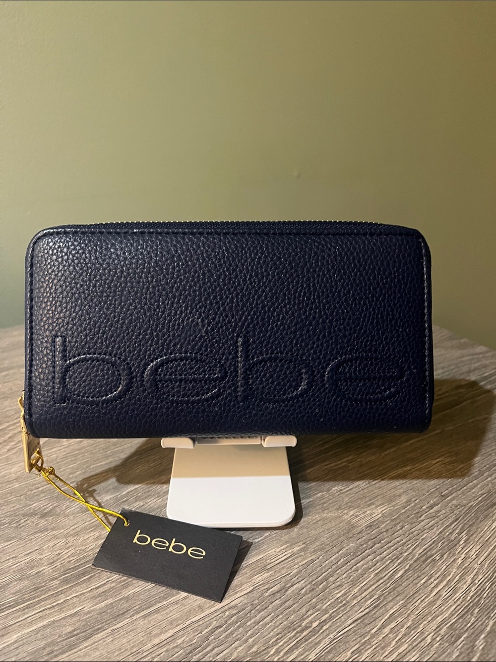 Bebe Navy Pebbled Zip-Around Wallet NWT